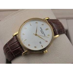 Swiss watch Patek Philippe vintage men's watch 18K gold leather strap with three-hand white face Roman diamond index Swiss E