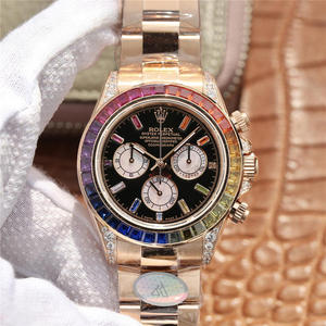 BD New Daytona Series Rainbow Gypsophila Model: 116595RBOW bezel inlaid with 36 colorful gems and 12 literal diamond scales
