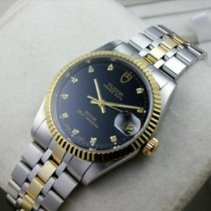Swiss Tudor TUDOR Prince Series 18K Gold Black Face Diamond Scale Steel Band Automatic Mechanical Men's Watch