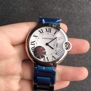 v6 Engraved Cartier Blue Balloon Lady Pink Face Mechanical Watch 33mm
