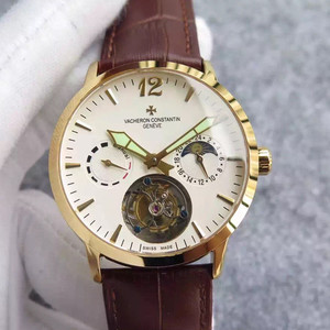 Vacheron Constantin automatic true tourbillon series, kinetic energy display on the left, 24 hours on the right + sun, moon and stars, equipped with automatic top seagull true tourbillon movement men’s watch