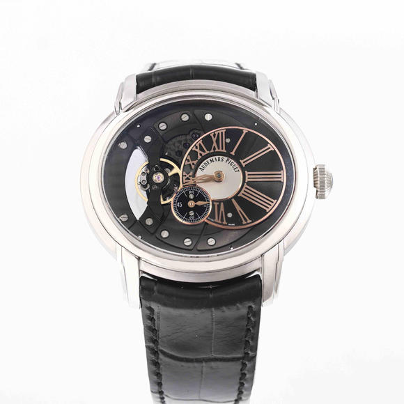 V9 Audemars Piguet Millennium Series 15350 white gold and diamond men's watch, leather strap Automatic mechanical men's watch - Click Image to Close