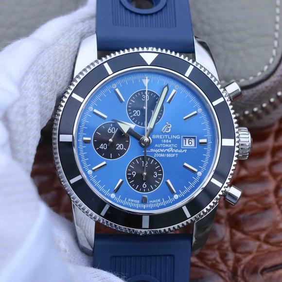 OM Breitling Super Ocean Series Chronograph Men's Mechanical Watch Rubber Band Blue Surface - Click Image to Close