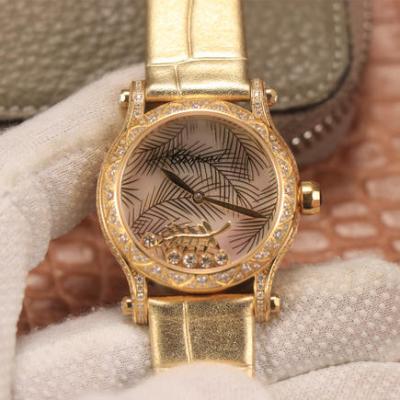 Chopard HAPPYSPORT Series Ladies Watch Happy Diamond Series Gold Model Ladies Watch Leather Strap Automatic Mechanical Movement - Click Image to Close