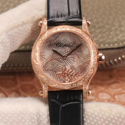 Chopard HAPPYSPORT series ladies watch Happy diamond series ladies watch leather strap automatic mechanical movement - Click Image to Close