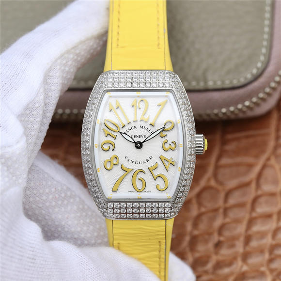 ABF Franck Muller V32 Series Ladies Watch Yellow Silicone Strap Quartz Movement - Click Image to Close