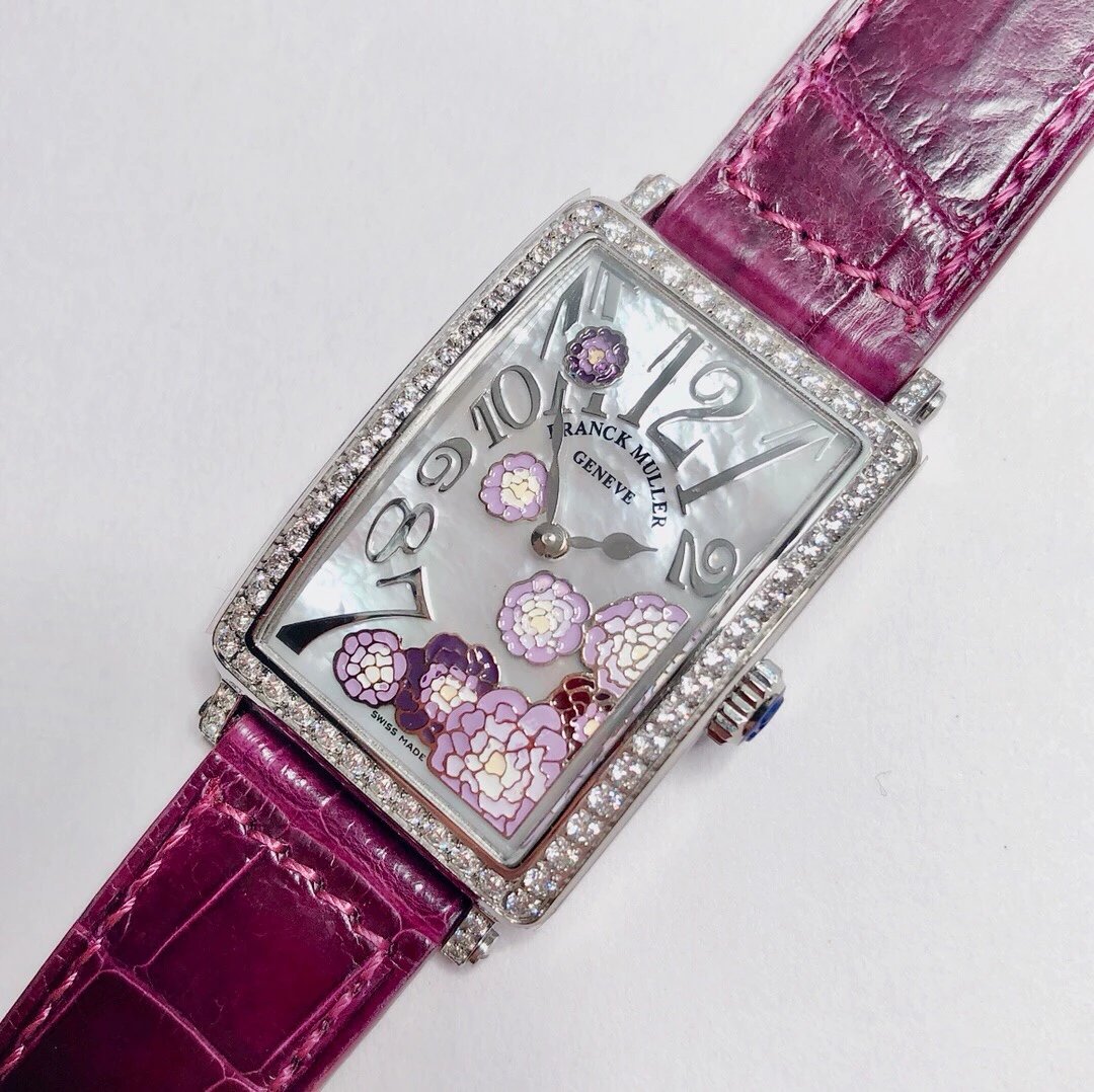 Franck Muller LONG ISLAND Long Island series of the most beautiful ladies quartz belt square watch enamel painted - Click Image to Close