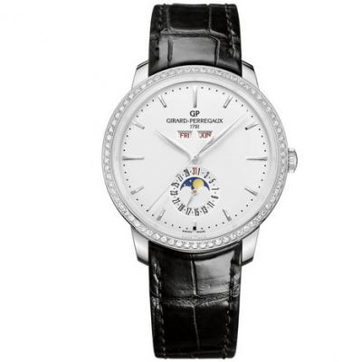 VF Girard Perregaux 1966 Series 49535D11A131-BB60 Moon Phase Function Men's Mechanical Watch White Dial Diamonds. - Click Image to Close