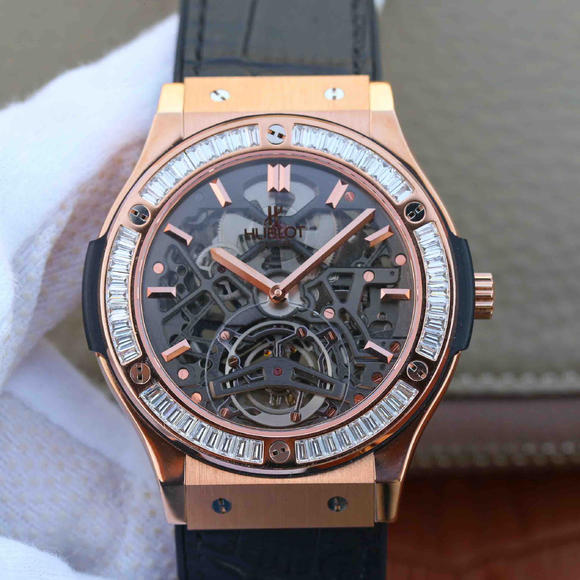 TF Hublot (Hengbao) HUBLOT series trendy men's shiny T diamond mechanical watch rose gold - Click Image to Close