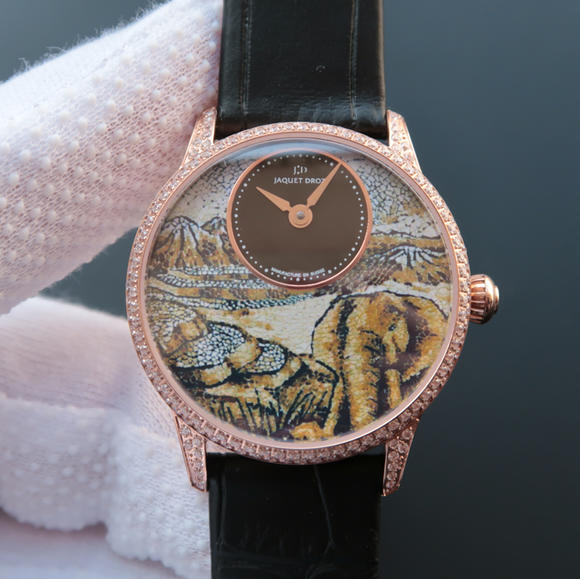 TW Jacques Droz [Goddess] watch as one inside and outside, originality! Burnt steel blue hands ladies watch rose gold with diamonds - Click Image to Close