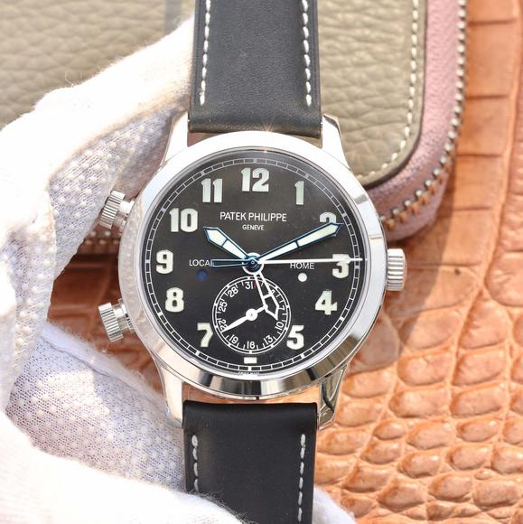 GR Patek Philippe 5524 Aviator travel time watch series, belt watch, automatic mechanical machine Core, men's watch. - Click Image to Close