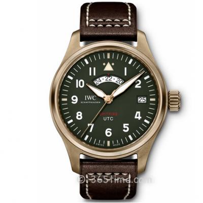 ZF factory produced IWC Spitfire fighter Pilot UTC Universal Time Bronze Watch "MJ271" Special Edition, (green plate) . - Click Image to Close