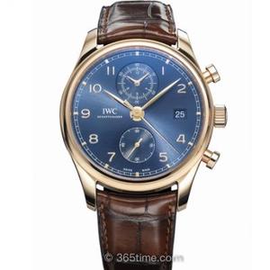 IWC Serie Portoghese IW390305 Rose Gold Blue Disc Chronograph Mechanical Men's Watch.