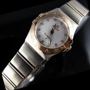 Swiss Omega OMEGA Omega Constellation Quartz Double Eagle 18K Rose Gold Ultra-thin Women's Watch Diamond Scale Ladies Watch