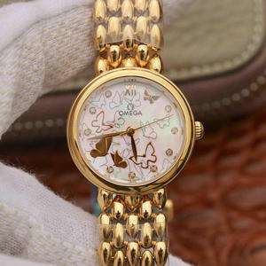 Orologio al quarzo in oro 18k da donna Omega DeVille serie goccia d'acqua, romantico, affascinante, generoso e bellissimo orologio da donna classico con farfalla volante.