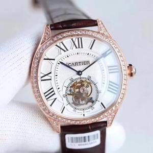 TF produsse Cartier Cartier Drive de tourbillon diamond-studded belt watch manuale avvolgimento orologio da uomo a movimento