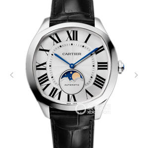 Cartier DRIVE DE CARTIER serie WGNM0008 herenhorloge met witte wijzerplaat en maanfase.