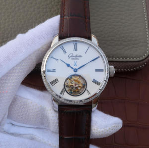 Glashütte originele Senator serie 94-11-01-01-04 True tourbillon horloge witte schijf met diamanten.
