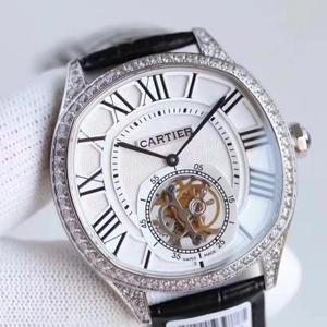 TF produceerde Cartier Cartier Drive de serie tourbillon diamanten riem horloge handmatige opwinding uurwerk herenhorloge
