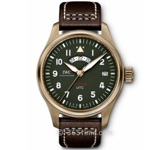 Door ZF in de fabriek geproduceerde IWC Spitfire-jager Pilot UTC Universal Time Bronze Watch "MJ271" Special Edition, (groene plaat).