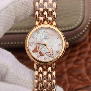 Omega DeVille water drop series ladies rose gold quartz ladies watch diamond version, romantic, charming, generous and beautiful Classic butterfly flying ladies watch