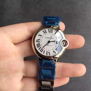V6 Factory Cartier Blue Balloon Ladies Mechanical Watch Pure White 33mm