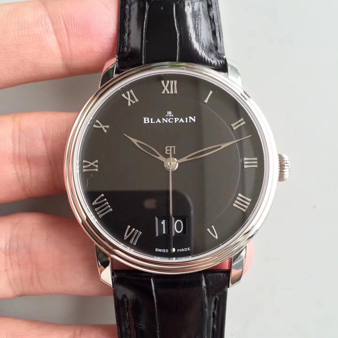 HG factory reproduces Blancpain's elegant Villeret series large date window watch, simple black face model - Trykk på bildet for å lukke