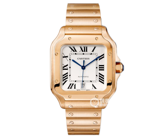 BV Cartier New Santos (Women's Medium) Veske: 316 Material Dial 18K Gold Watch - Trykk på bildet for å lukke