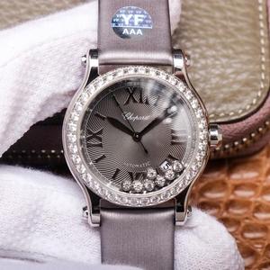 Relógio YF Chopard Happy Diamond 278559-3003, relógio mecânico feminino cravejado de diamantes, alça de seda