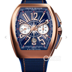 ABF Franck Muller V45 Blue Yacht 7750 Movimento 44x54 mm Relógio Masculino Banda de Borracha Movimento Mecânico Automático