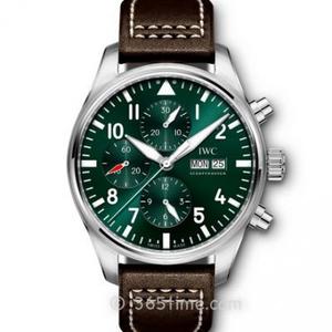 ZF IWC Pilot Chronograph Série IW3777726 Relógio Mecânico Masculino de Rosto Verde.