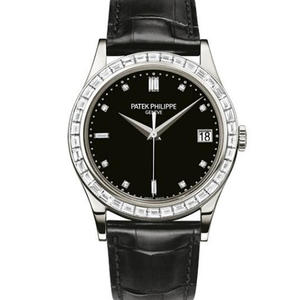 Patek Philippe nova Calatrava série 5298P relógio de diamante mecânico masculino Rosto preto Relógio feminino francês, relógio mecânico de alta qualidade