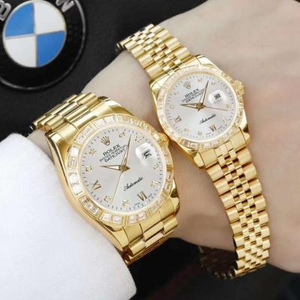 Casal da série Rolex Datejust Assista ao par do casal de ouro completo Assista diamond men's and women's mechanical watch (Preço unitário)
