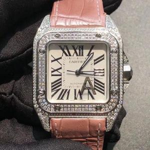 V6 fábrica Cartier Santos série diamante completo senhoras relógio mecânico essencial para tiranos locais