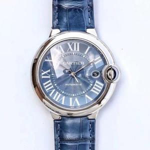 V9 Cartier atualizado 42mm White Gold Blue Balloon Men's Watch Automatic Mechanical Movement Belt Watch