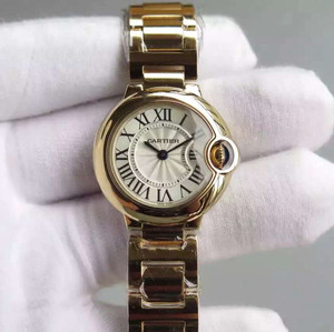 Cartier Вневременной Голубой воздушный шар женские часы Золотые часы Швейцарское кварцевое движение (Малый 28,6) .