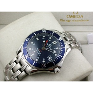 Omega Seamaster 007 серии мужские часы с 24-часовой функции все-стальной стальной полосы синий керамический кольцо четыре руки голубой лапши верхней алмазной шкале мужские часы