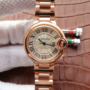 (33mm) Cartier 1:1 blue balloon turned out Model: w6920097 mechanical ladies watch rose gold version