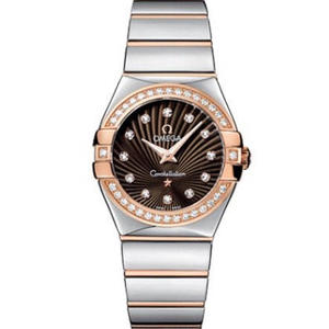 V6 Omega Constellation Series Ladies Quartz Watch 27mm One to One Engraved Genuine Coffee Face Diamond
