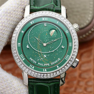 Patek Philippe Uppgraderade Starry Sky 5102 Green Face, Pearl Tuo läderrem automatisk mekanisk mäns klocka