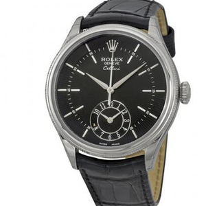 Rolex Cellini 50529 svart platta klockan sex läge dubbel tidszon kronograf automatisk mekanisk mäns platina med guld
