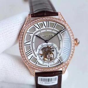 TF producerade Cartier Cartier Drive de serien tourbillon diamantbockad bälteur manuell lindning rörelse herrklocka