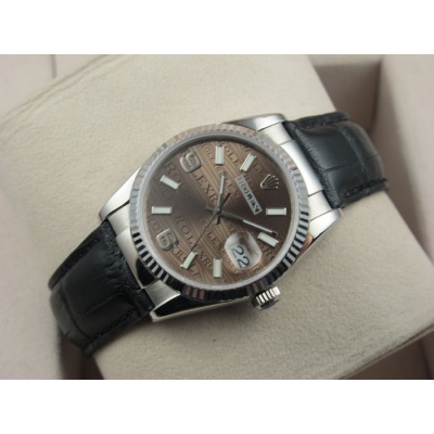 Rolex Rolex watch log type leather strap coffee surface men's watch Swiss original movement - Klicka på bilden för att stänga